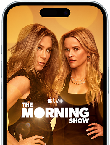 iPhone 15 พร้อม Apple TV+ ที่แสดงซีรีส์เรื่อง The Morning Show