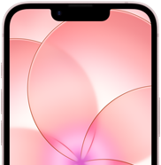 iPhone 17e, ภายนอกด้านหน้าบางส่วนพร้อม Ceramic Shield 2, สีชมพูอ่อน, มีภาพพื้นหลังเป็นดอกไม้สีชมพู